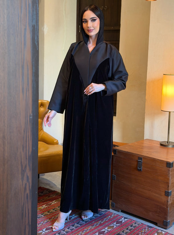 Maroon velvet abaya with Scarf