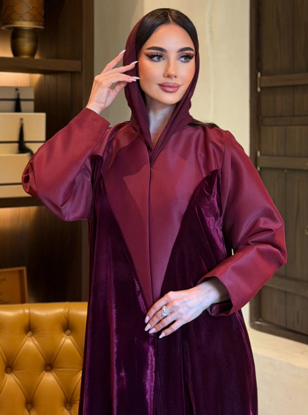Maroon velvet abaya with Scarf
