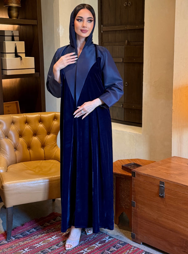 Navy velvet abaya with Scarf