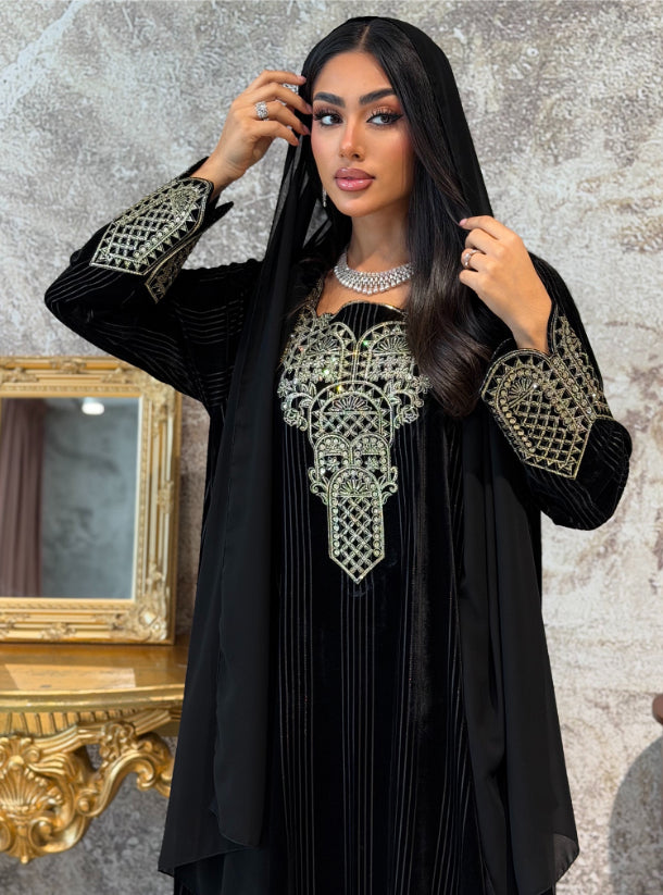 Black Velvet mukhawar with scarf