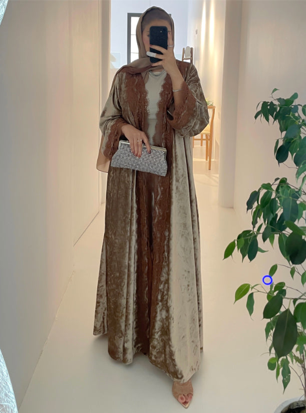 Rose Gold Velvet abaya with headscarf