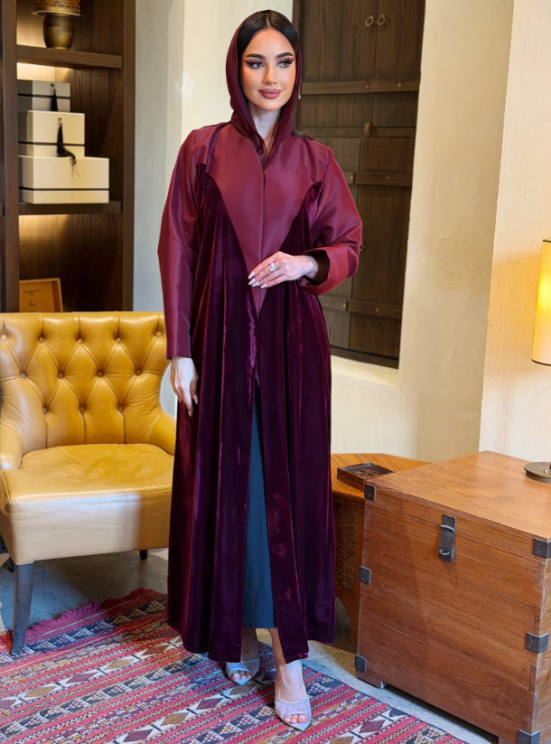 Maroon velvet abaya with Scarf