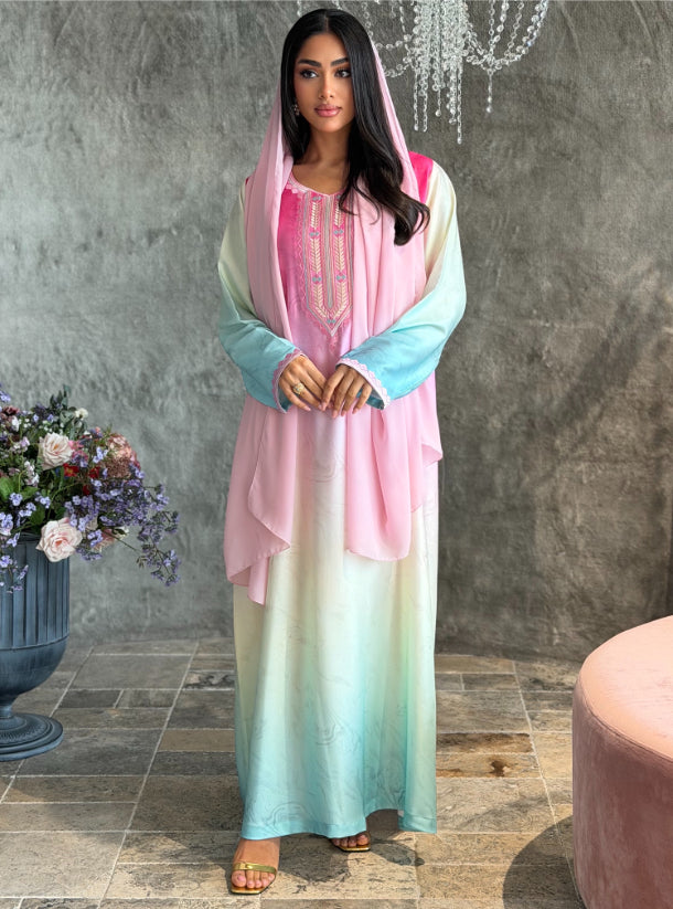 Ethereal tri-tone ombré jalabiya.