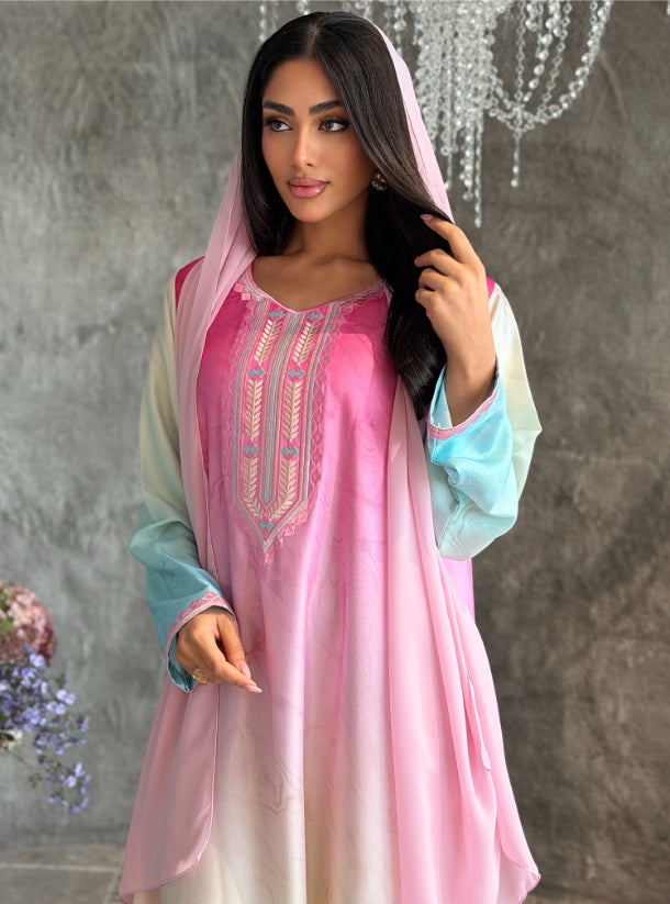 Ethereal tri-tone ombré jalabiya.