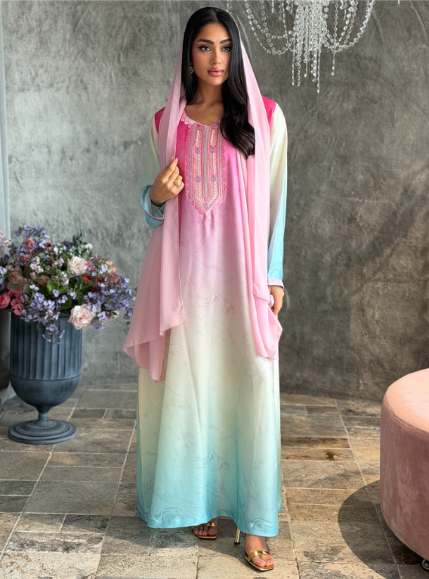 Ethereal tri-tone ombré jalabiya.